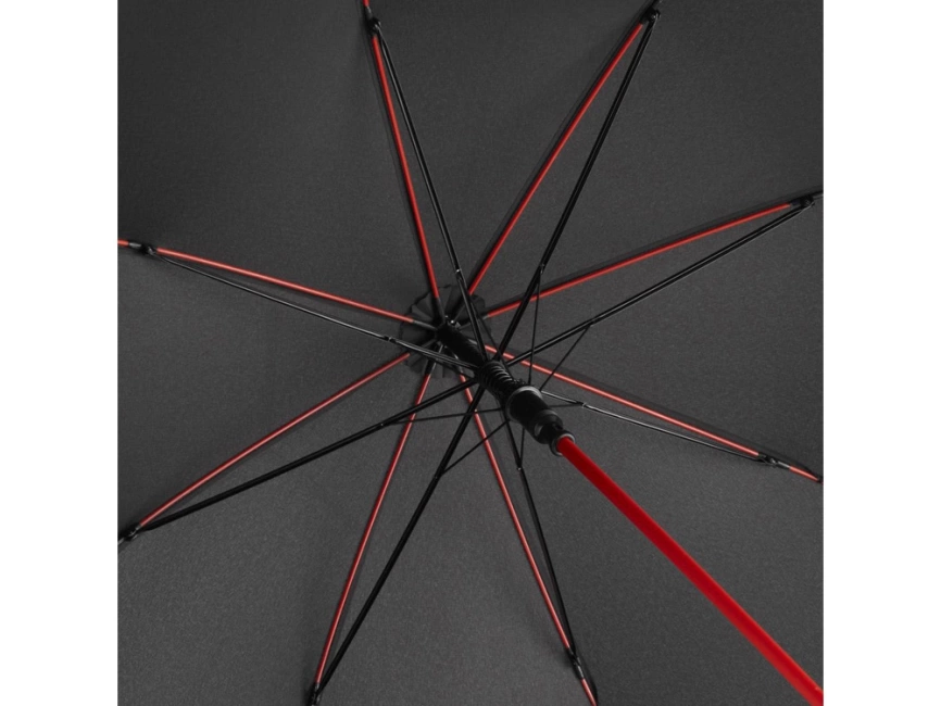 Зонт-трость Colorline с цветными спицами и куполом из переработанного пластика, черный/красный фото 3