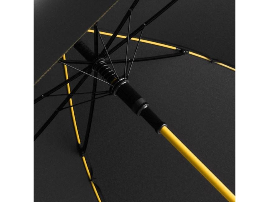Зонт-трость Colorline с цветными спицами и куполом из переработанного пластика, черный/желтый фото 4