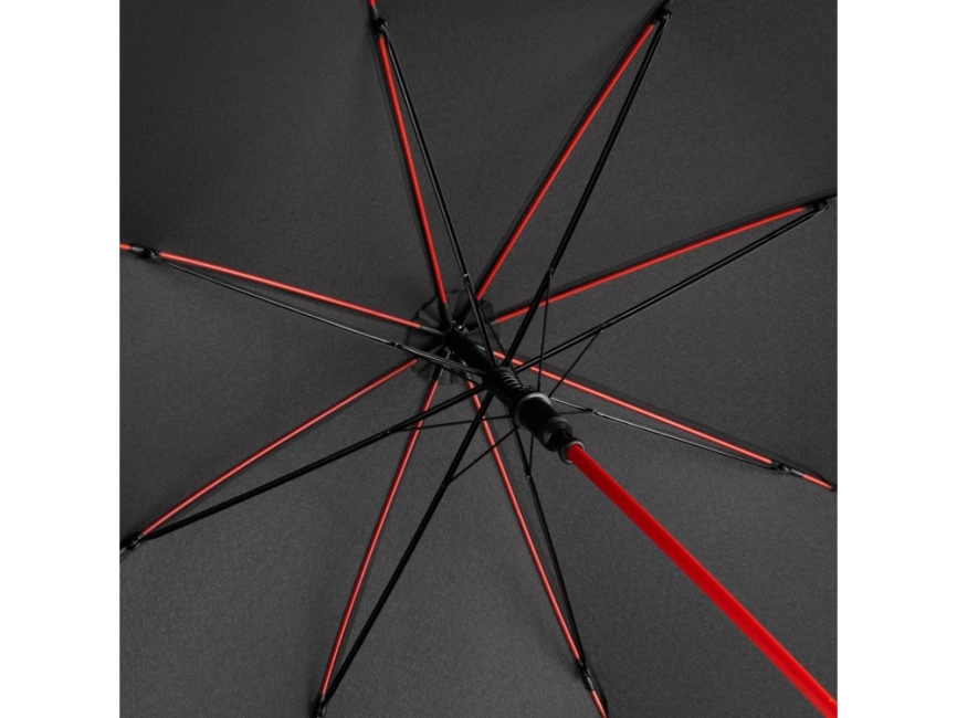 Зонт-трость Colorline с цветными спицами и куполом из переработанного пластика, черный/красный фото 6