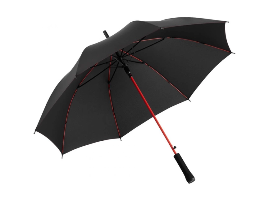 Зонт-трость Colorline с цветными спицами и куполом из переработанного пластика, черный/красный фото 1