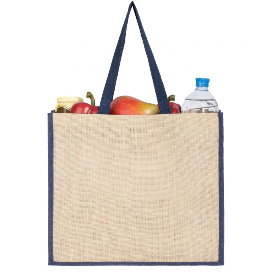 Холщовая сумка для покупок Bagari с синей отделкой фото 5