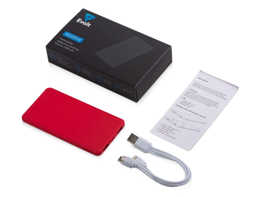 Портативное зарядное устройство Reserve с USB Type-C, 5000 mAh, красный фото 9